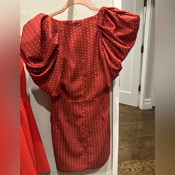 C/MEO Collective Red Ruffle Polka Dot Dress with Statement Sleeves ONE OF A KIND - Picture 2 of 3